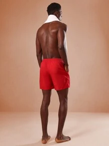 SUMWON Premium Athletic Swim Trunks Board Shorts With Signature Logo Print, Elastic Drawstring Waistband, Summer Beach Surfing Sports Training Vacation Wear - Red - View 5