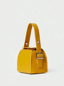 Mini Buckle Detail Snap Button Bucket Bag Winter Gifts - Yellow - View 2