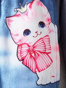 3 件套女孩少女可爱向日葵、猫心、星星和字母印花仿牛仔效果裤，适合春季、夏季、秋季 - 彩色 - 查看 5