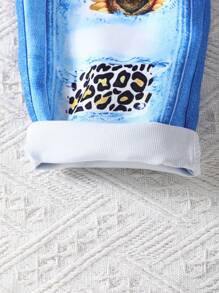 3 件套女孩少女可爱向日葵、猫心、星星和字母印花仿牛仔效果裤，适合春季、夏季、秋季 - 彩色 - 查看 3