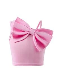 Young Girl Versatile Bowknot Strap Tank Top, Pink Design - Pink - View 3