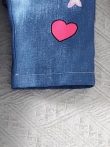 3 件套女孩少女可爱向日葵、猫心、星星和字母印花仿牛仔效果裤，适合春季、夏季、秋季 - 彩色 - 查看 6