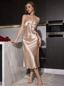 SilkySpell 2pcs Women Lace Embroidered Trim Sleepwear Set: Nightgown & Robe - Champagne - View 6