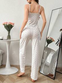 SHEIN Ruffle Edge Polka Dot Print Camisole & Long Pants Pajama Set - Multicolor - View 2