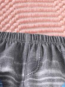 3 件套女孩少女可爱向日葵、猫心、星星和字母印花仿牛仔效果裤，适合春季、夏季、秋季 - 彩色 - 查看 7