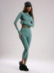 Musera Sport " Sport" High Rise 3/4 Length Leggings, Padel, Tennis, Pickleball Gym Fitness - Green - View 1
