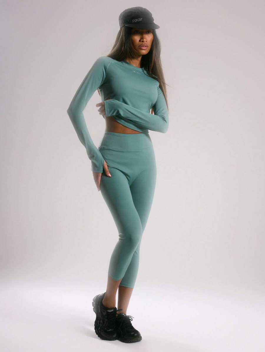 Musera Sport " Sport" High Rise 3/4 Length Leggings, Padel, Tennis, Pickleball Gym Fitness - Green - View 1