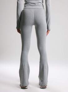 Musera Sport Pantalones acampanados con cintura cruzada sin costuras, para deportes como pádel, tenis, pickleball, gimnasio y fitness en invierno - Gris - Ver 5