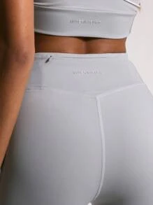 Musera Sport " Sport" High Rise Back Zip Pocket Leggings, Padel, Tennis, Pickleball Gym Fitness - Silver - View 5