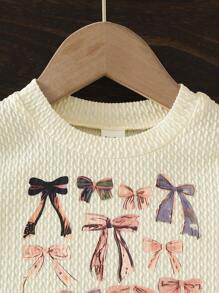 SHEIN Vintaside Kids Baby Girl Summer Korean Style Casual Bow Print Top And Woven Pleated Skirt Set