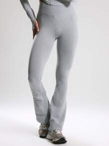 Musera Sport Pantalones acampanados con cintura cruzada sin costuras, para deportes como pádel, tenis, pickleball, gimnasio y fitness en invierno - Gris - Ver 2