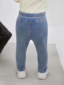 SHEIN Baby Girls' Blue Denim Skinny Jeggings - Dark Wash - View 2