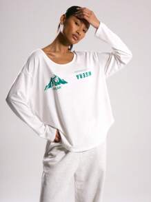 “Musera Sport” 宽松长袖T恤，印花图案，休闲夏季款，适合板式网球、网球、匹克球等运动，秋季款。