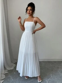 Selianne 全新时尚女式蝴蝶结褶皱 A 字型收腰修身吊带连衣裙