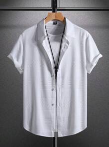 Manfinity Homme Áo sơ mi nam tay ngắn cài nút trơn màu trơn đơn giản làm quà tặng bạn trai, áo sơ mi trắng - trắng - Xem 4