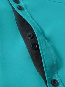 Manfinity Mode 男士纯色前扣长袖口袋休闲衬衫商务休闲男士衬衫男士正装衬衫，秋季 - 綠色 - 查看 6