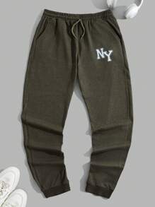 RueChic Men Letter Printed Regular Sweatpants - Army Green - View 2