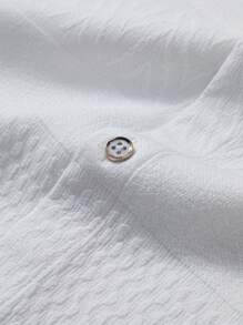 Manfinity Homme Áo sơ mi nam tay ngắn cài nút trơn màu trơn đơn giản làm quà tặng bạn trai, áo sơ mi trắng - trắng - Xem 6