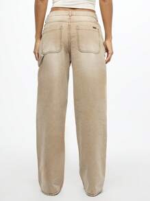 SUMWON WOMEN Carpenter Utility Jeansy z szerokimi nogawkami i panelami, kontrastowe przeszycia, projekt inspirowany odzieżą roboczą, spodnie w stylu streetwear, moda Y2K