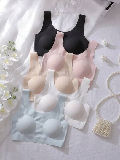 5pcs Set Seamless Comfortable Shaping Bras For Adolescent Girls, Suitable For Developing Bust Stage