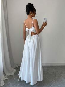 Selianne 全新时尚女式蝴蝶结褶皱 A 字型收腰修身吊带连衣裙