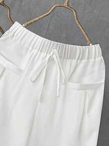 SHEIN LUNE Women's Lace Hollow Out Patchwork Casual Pants, Spring/Summer Fall Cloth For Women - White - View 3