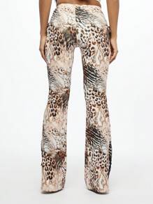 SUMWON WOMEN Lace-Up Flare Trousers Animal Print High-Rise Festival Party Club Statement Side Detail Dance Performance Concert Y2K Fashion Pants - Multicolor - View 2