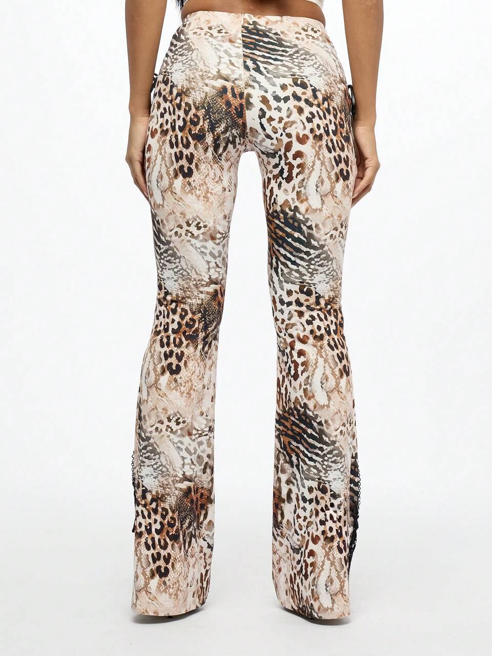 SUMWON WOMEN Calça flare com amarração e estampa animal de cintura alta