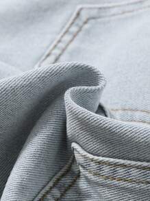 2025 Spring/Summer Girls Casual Ripped Hem Asymmetrical Waist Drawstring Wide Loose Comfortable Denim Shorts, Fashionable Street Style For Daily Wear - Medium Wash - View 7