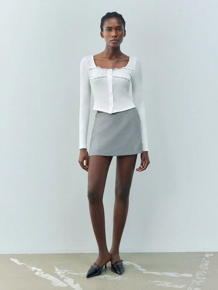 SHEIN Maija Falda elegante y moderna de mujer de color gris, adecuada para salir, vacaciones y fiestas de vacaciones