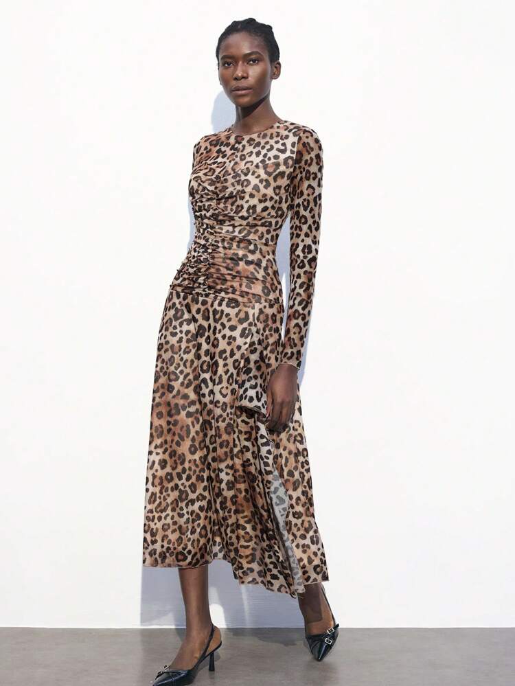 SHEIN Maija Women's Long Leopard Print Dress, Sexy Beach Vacation Casual Romantic Urban Resort Dress Suitable For Outing, Gathering, Wedding, Graduation Season