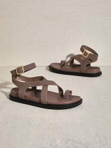 SHUZIA Women's Women's Fashion Casual Comfy Suede Footbed Toe Ring Flat Sandals Spring Shoes Spring Break Easter Vacation Shoes Casual Shoes Beach Shoes Mother's Day Present - Beige - View 2