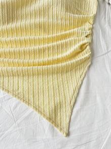 Soleia Vacation Asymmetric Frill Hem Sleeveless Light Yellow Blouse For Women