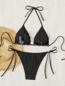 SHEIN Swim Springbreak 2025 Women's Leopard Print Sexy Halter Bikini Swimsuit Set, Random Print - Multicolor - View 3