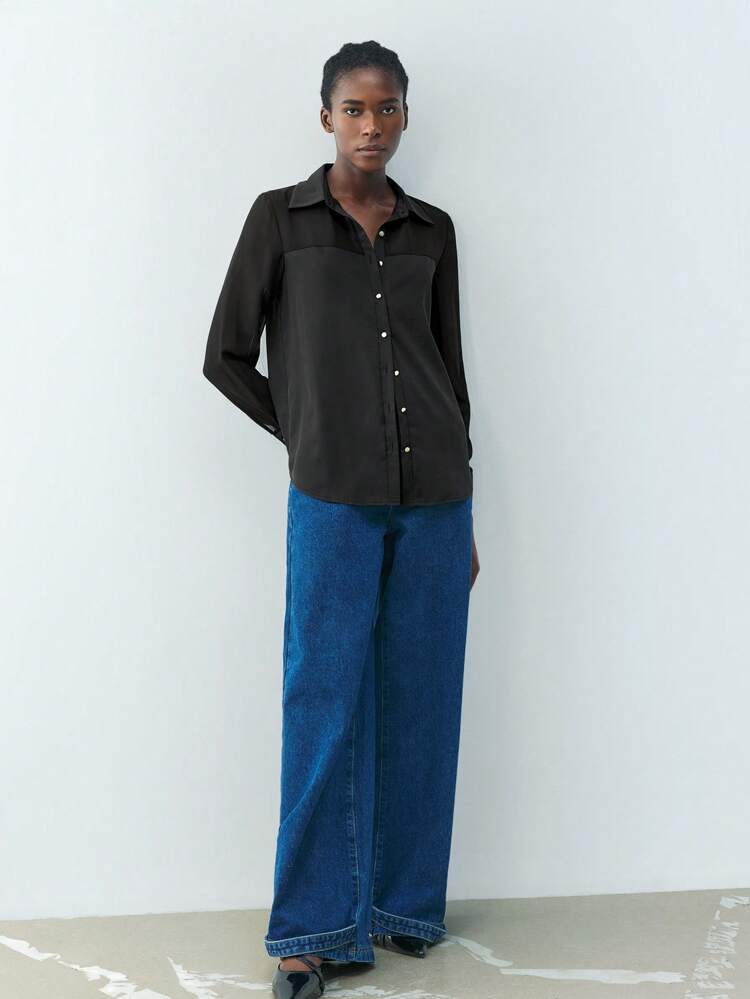 SHEIN Maija 새로운 봄과 여름 블랙 루즈 섹시한 우아한 도시 모던 여성 셔츠는 데이트, 발렌타인 데이 파티, 일상 캐주얼, 웨딩 착용에 적합하며 90년대 복고풍 보헤미안 올드 머니 뮤직 페스티벌 여성 의류