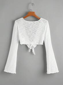 SHEIN Kimono à manches longues pour adolescente, style décontracté et polyvalent, avec lien à la taille et manches évasées