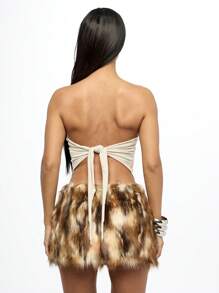 SUMWON WOMEN Áo thun BAndeau in họa tiết không tay ống suông thiết kế thể thao cổ điển phong cách ngắn gọn khiêu vũ câu lạc bộ buổi hòa nhạc - Màu Khaki - Xem 2