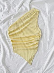 Soleia Vacation Asymmetric Frill Hem Sleeveless Light Yellow Blouse For Women