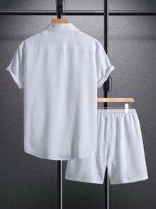 Manfinity RSRT Men's Heart Plain Short Sleeve Shirt And Shorts Set Men Clothing Men Shirt Co Ords Men Summer Clothes Men Shirt Co Ords White Collar Shirt Men White Dress Shirt Men - White - View 2