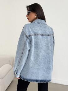 EURMUSE Flap Pocket Button Front Denim Jacket - Light Wash - View 2