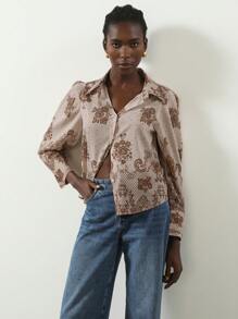 SHEIN Privé Vintage Elegant Romantic Chiffon Mixed Floral Loose Fit Lightweight Button-Down Long Sleeve Blouse For Women Fall Cloth For Women - Multicolor - View 6