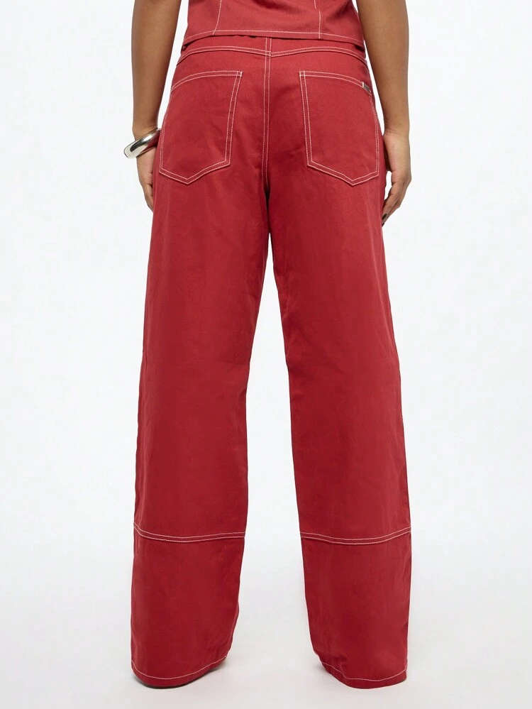 SUMWON WOMEN Wide Leg Twill Utility Workwear High Waisted Pants