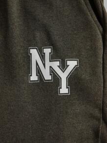 RueChic Men Letter Printed Regular Sweatpants - Army Green - View 4