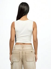 SUMWON WOMEN Ärmelloses Cropped Tank Top mit wilden Sternen, Sporttrikotoptik mit Nummer, Sommer Festival Lässig Sportbekleidung - Weiss - Übersicht 2
