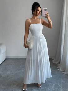 Selianne 全新时尚女式蝴蝶结褶皱 A 字型收腰修身吊带连衣裙