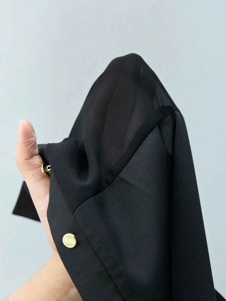 SHEIN Maija 새로운 봄과 여름 블랙 루즈 섹시한 우아한 도시 모던 여성 셔츠는 데이트, 발렌타인 데이 파티, 일상 캐주얼, 웨딩 착용에 적합하며 90년대 복고풍 보헤미안 올드 머니 뮤직 페스티벌 여성 의류
