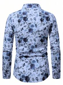 Manfinity Homme 男士休闲花卉印花长袖衬衫，秋季 - 彩色 - 查看 2