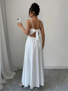 Selianne 全新时尚女式蝴蝶结褶皱 A 字型收腰修身吊带连衣裙