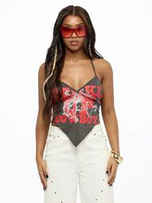 SUMWON WOMEN Cowboy Rodeo Western Graphic Handkerchief Hem Tank Top Cami Festival Concert Party Sleeveless Summer Concert Performance Club Dance - Dark Grey - View 1