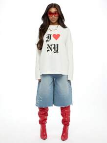 SUMWON WOMEN Denim Shorts mit Sternapplika, hoher Bund, ausgeblichen, roher Saum, Sommerfestival, Lässig, weites Bein, locker geschnitten, modischer Statement-Look, Y2K-Stil